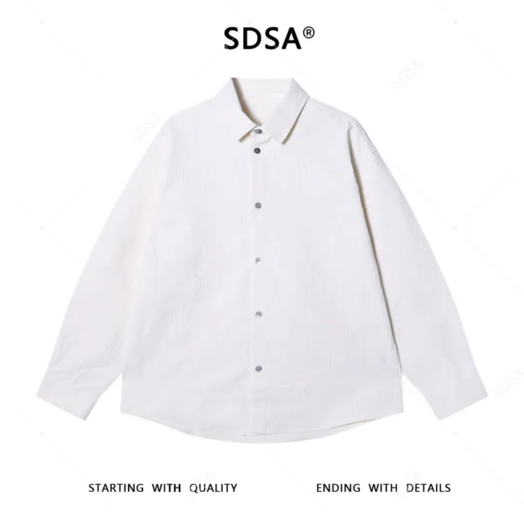 SDSA男士秋冬新款痞帅男装纯色纹理提花纽扣翻领长袖衬衫宽松百搭