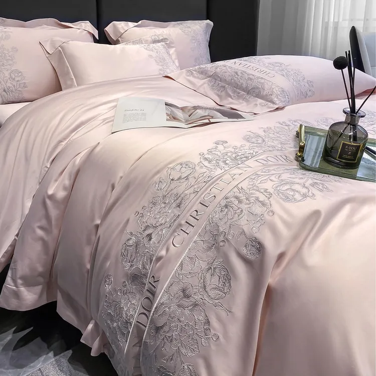 富安娜法式高端长绒棉四件套纯棉刺绣被套全棉床单床笠少女心床品