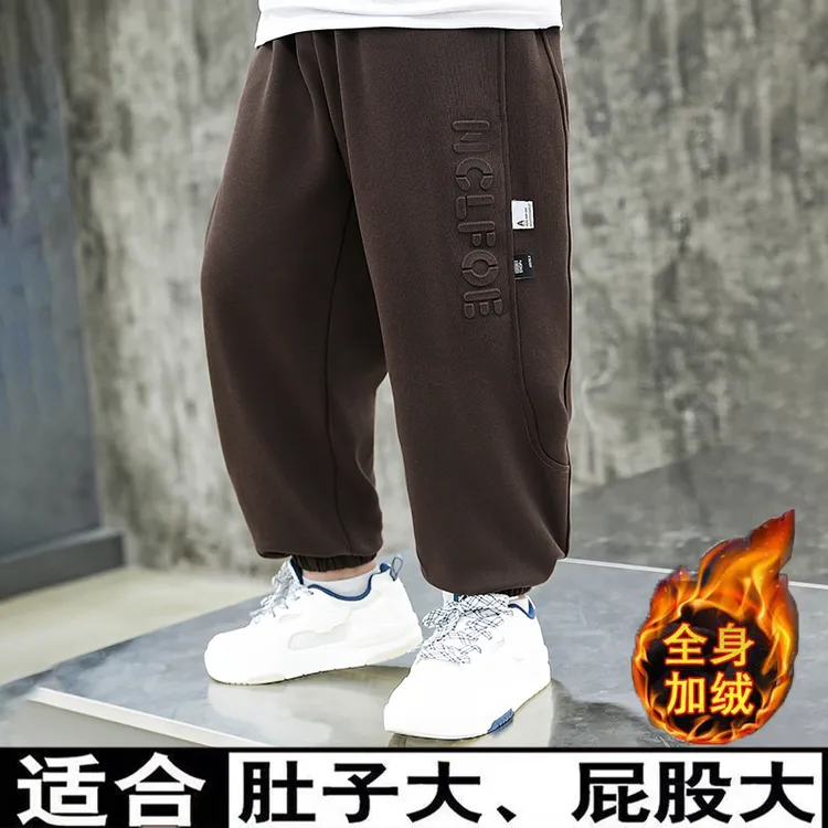 胖男童春秋运动裤子加绒冬季加肥加大一体绒胖男孩长裤卫裤中大童