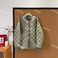 喜樂  2025棒球领拼接菱形格绗线夹棉棉服外套秋冬季新款百搭女士