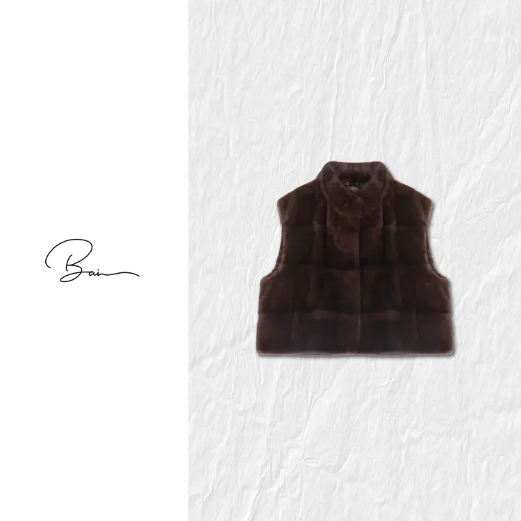 TXB “咖啡天鹅绒”水貂毛皮毛一体进口天鹅绒高奢手工马甲XB-7858