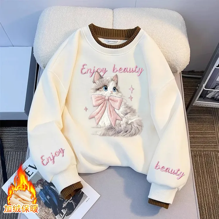 女童圆领卫衣2025新款儿童休闲印花上衣女孩秋季洋气百搭卫衣女童