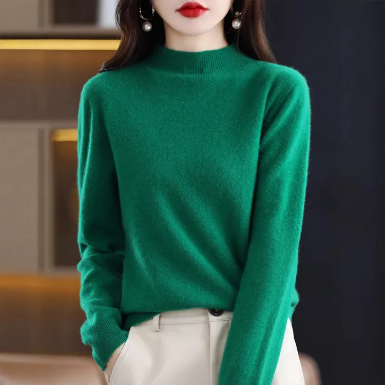 纯色打底衫洋气时尚半高领内搭针织外穿毛衣女新款上衣秋冬中领长