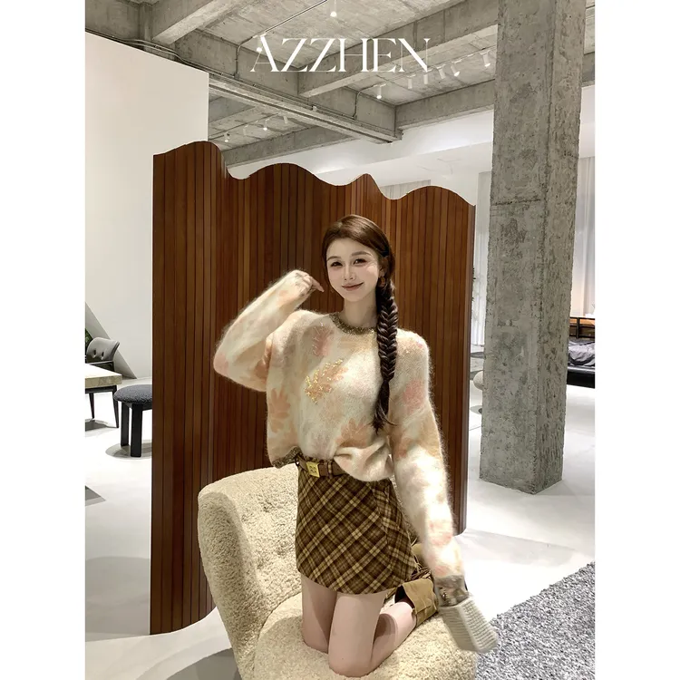  （七夕新款）AZZHEN【秋日枫叶】马海毛重工枫叶毛衣AZ4KBS59-00