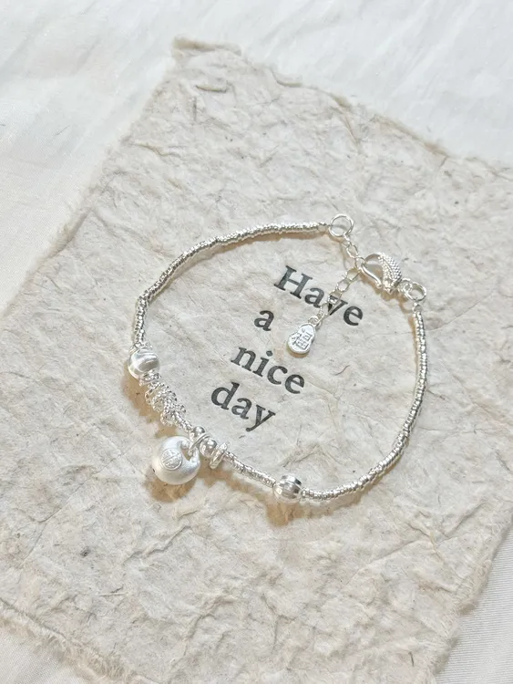 足银手链 足银盘缠胖福猫眼珠手链女轻奢小众精致手串手工送闺蜜