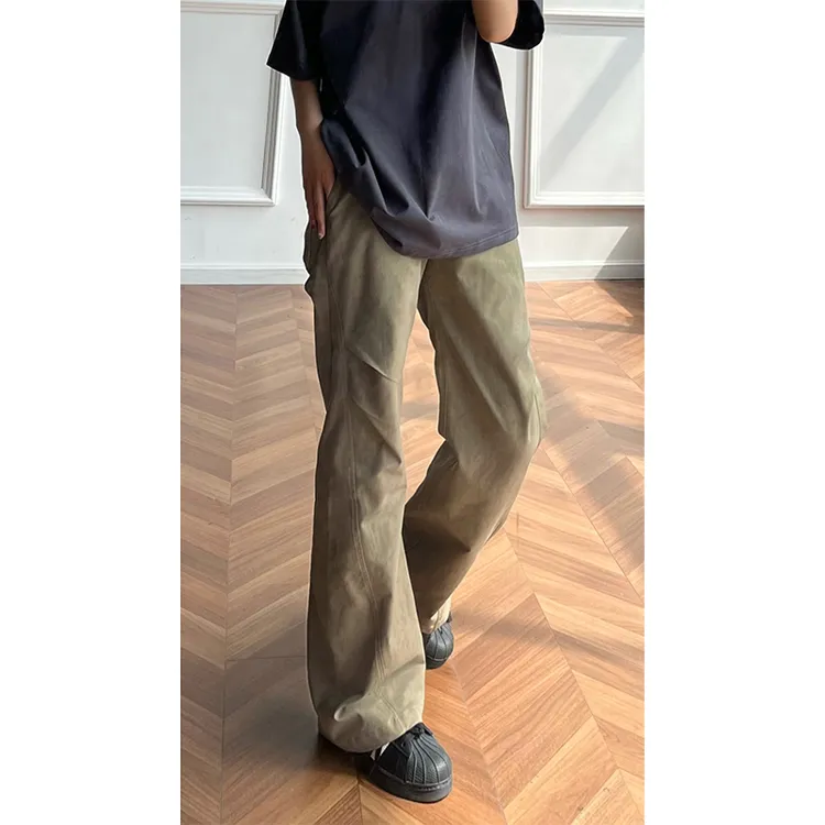 暗纹vintage裤子男秋直筒宽松vibe风褶皱扎染迷彩cleanfit休闲裤