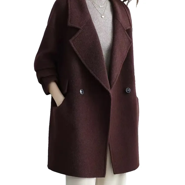 山羊绒秋冬季经典西装领双面羊毛大衣双面呢大衣时尚宽松气质外套