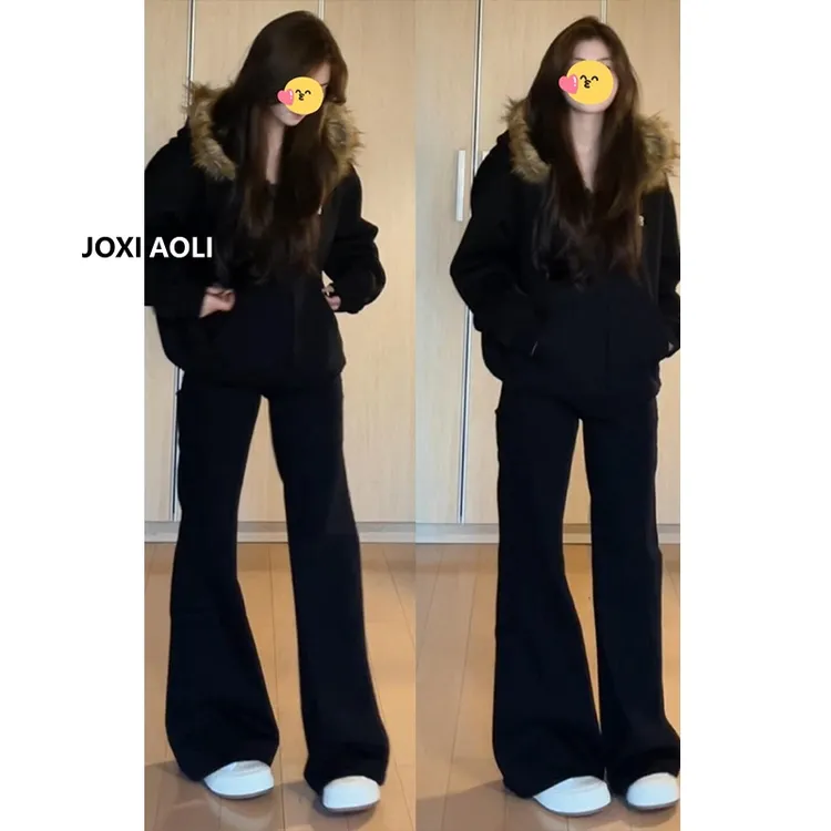  高腰阔腿牛仔裤女黑色秋季2025年新款梨形身材显瘦垂感窄版直筒