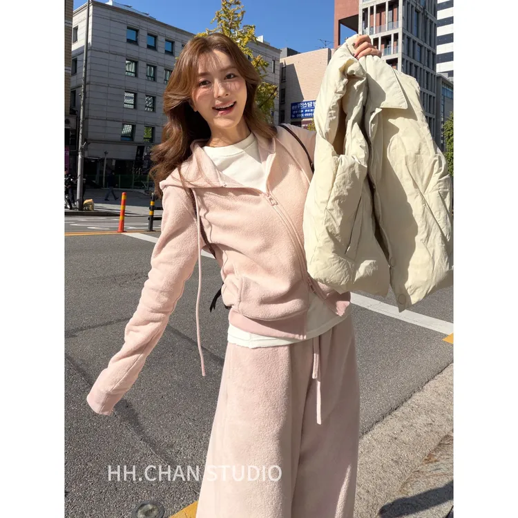 HH.CHAN“蜜粉”定制人棉加厚保暖粉色显瘦通勤腰身套装HH53V40230