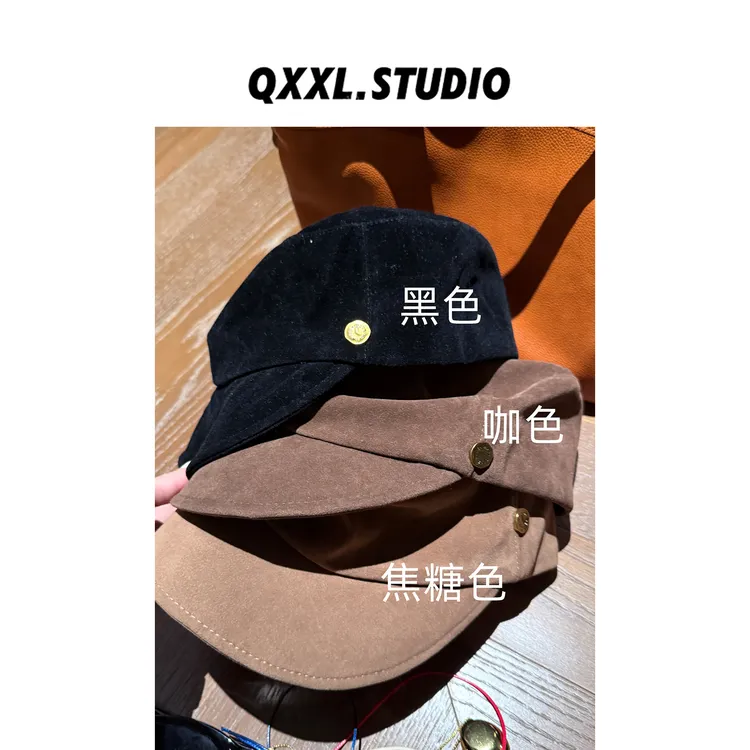 邱小小丽呀 麂皮绒平顶复古英伦显脸小百搭马术帽