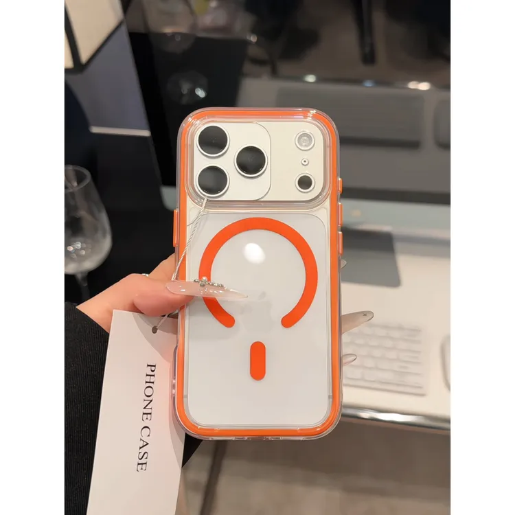 橙色适用苹果17pro手机壳16pm炫彩磁吸简约华为p80荣耀女小米17女