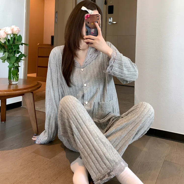 春秋款女士睡衣家居服2025新款高级感可外穿大码网红休闲长袖套装