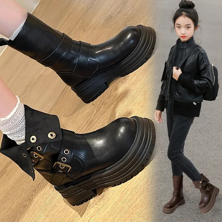 女童靴子2025新款秋冬女童马丁靴女孩中大童马丁靴公主加绒马丁靴