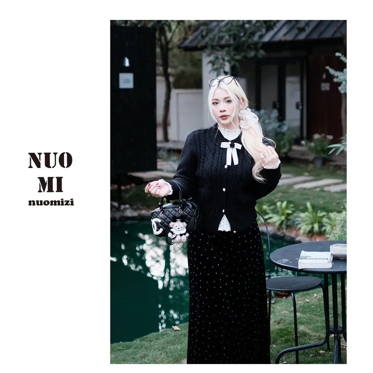 ZOZ糯米子[韩韩少女外套]黑色麻花针织开衫外套冬高级感宽松上衣