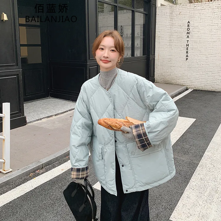 休闲菱格拼接羽绒服女冬季2025年新款宽松显瘦百搭白鸭绒保暖外套