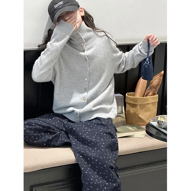 K29854孙小美高领女童毛衣开衫秋装儿童上衣2025新款秋冬针织衫潮