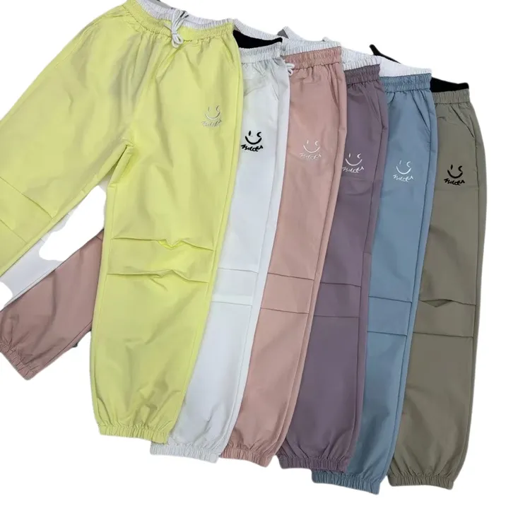 853夏季速干显瘦拼接腰重工刺绣宽松束脚彩色九分哈伦直筒空调裤