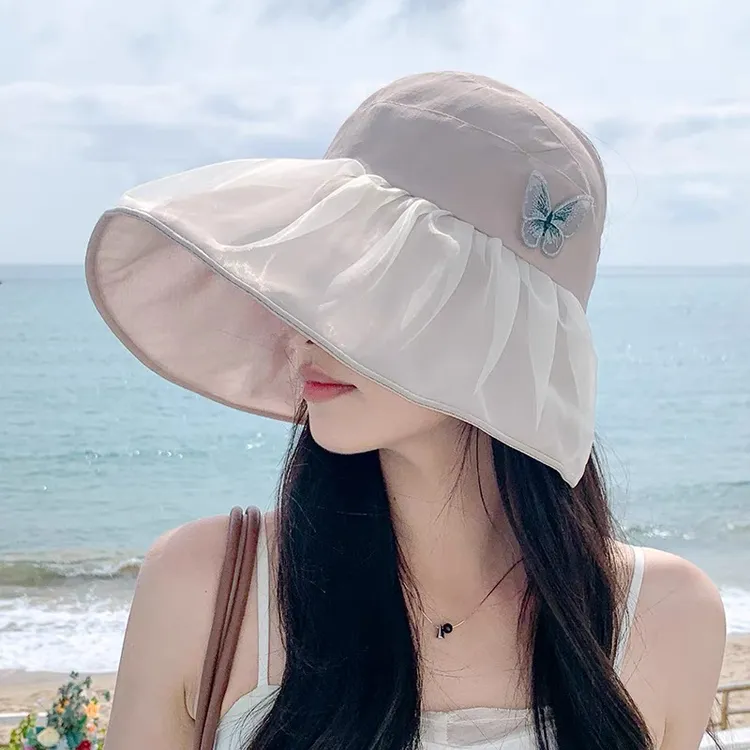 韩版仙气网纱遮阳渔夫帽子女款2025新款夏季优雅蝴蝶结防晒空顶帽