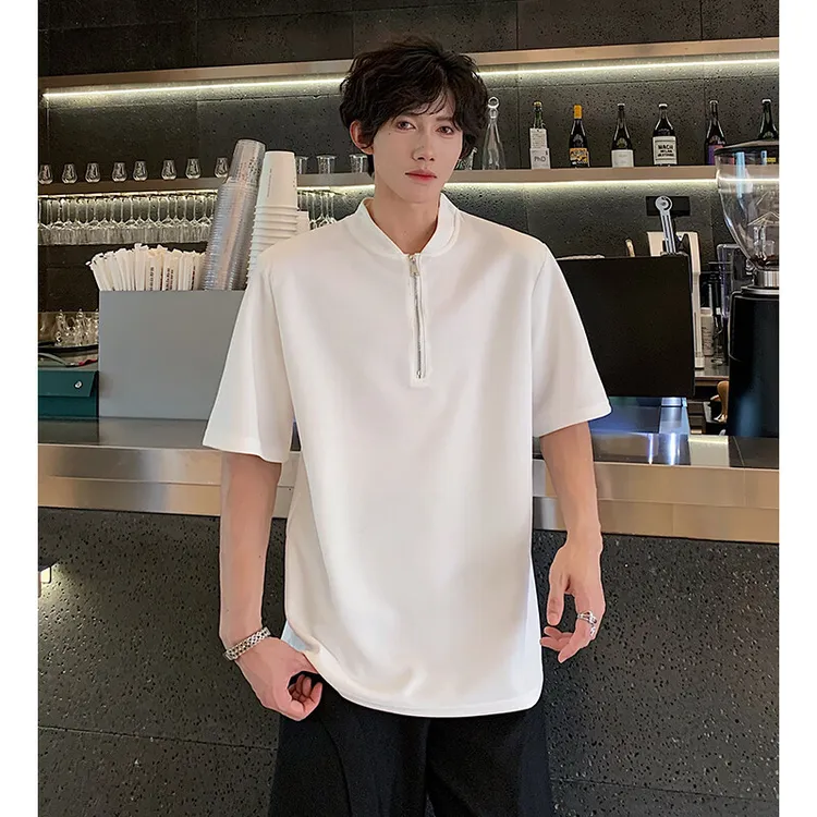 潮流重磅高品质短袖T恤男半袖打底衫夏季痞帅高级感拉链设计短袖