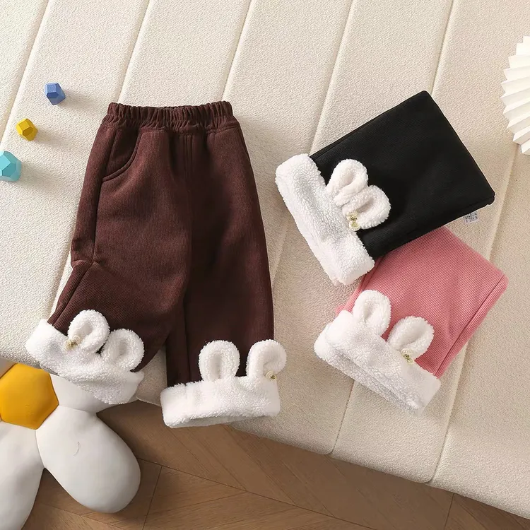 【兔耳阔腿裤】冬季女童加绒裤子女童秋冬加绒裤女童加绒加厚休闲裤