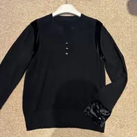 RM-纯羊毛爱心口拼接丝绒设计师款羊毛衫7780