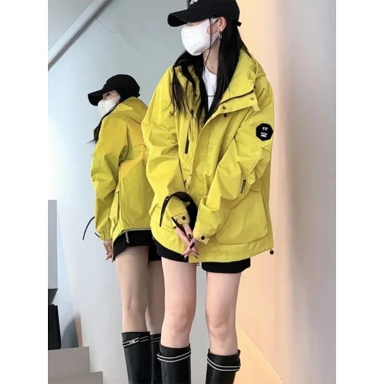 美式机能冲锋衣痞帅风三防连帽工装开春外套户外登山服夹克男女