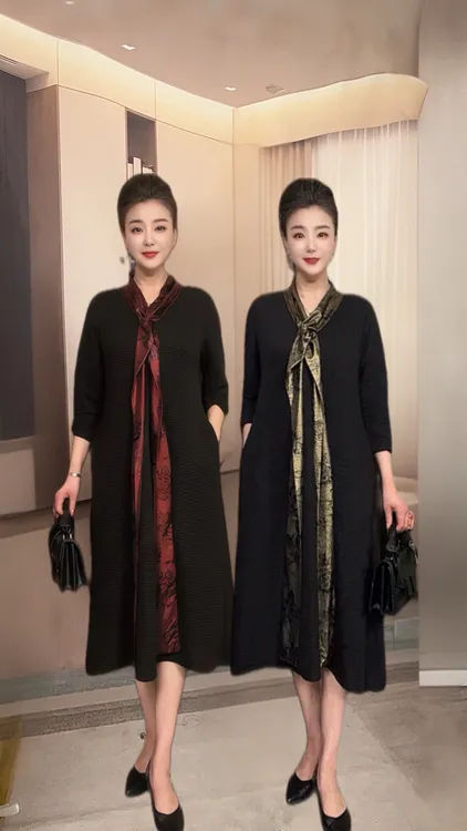 【邓姐专属】年轻妈妈装洋装春秋季新款裙子中老年女装时尚洋派假两