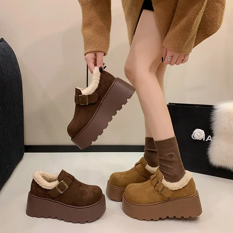 秋冬磨砂复古棉鞋小个子厚底增高勃肯鞋女2025新款一脚蹬女鞋