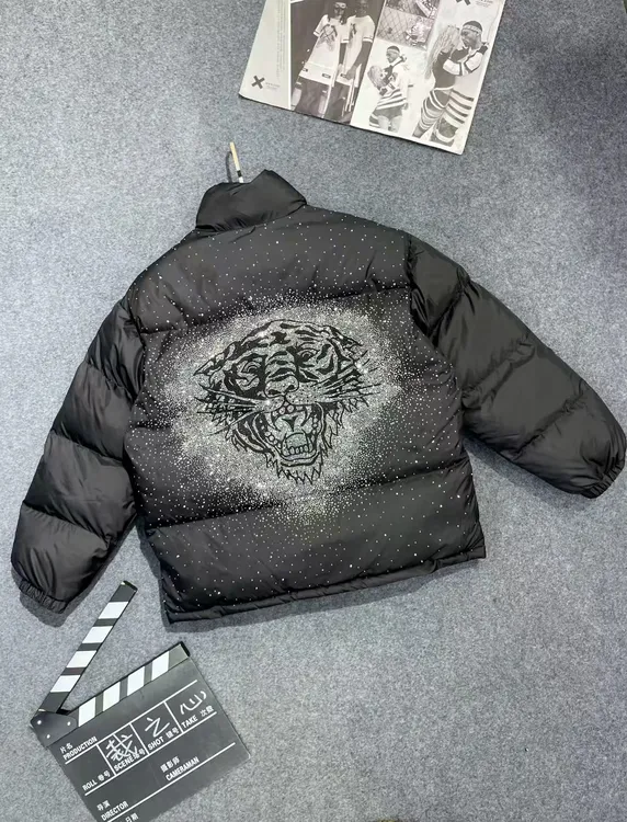 棉服休闲男外套男士时尚烫钻重工国潮冬季满天星虎头黑色潮流帅气