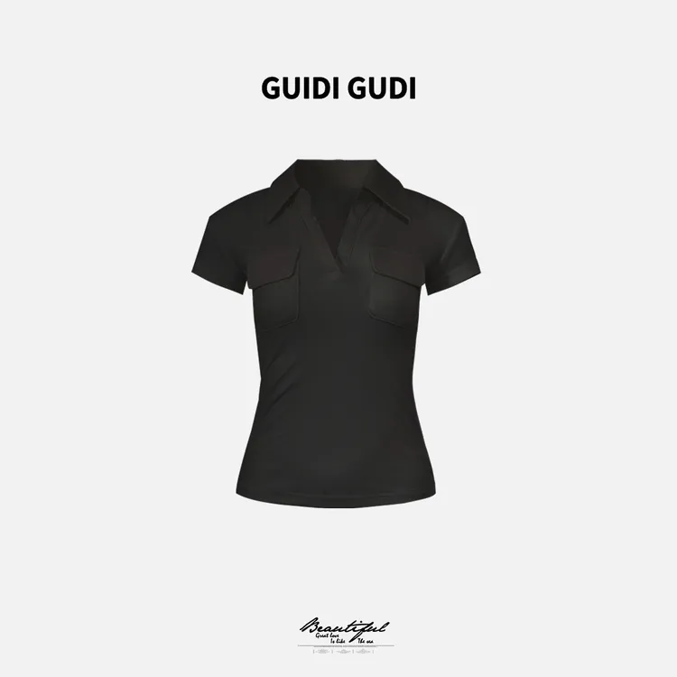 GUIDI GUDI【赏雪】V领polo衫黄加蓝短袖T恤