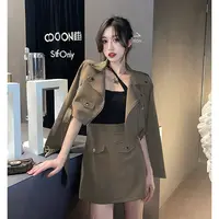 6812【AW】大码2025秋季时尚设计感长袖机车炸街外套+半身裙两件套