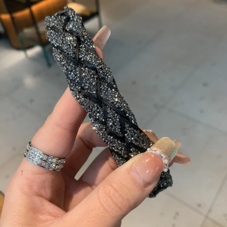 GOBJNKO发箍小香风气质网红轻奢时尚百搭简约满钻超闪编织黑色