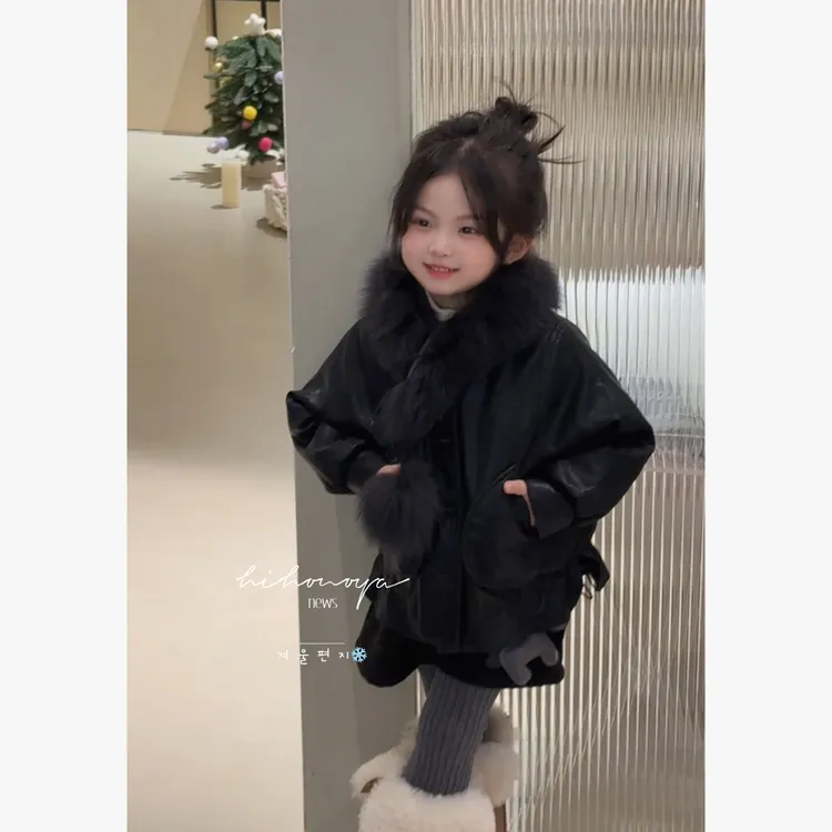 【挪威雪岛】11Hihoniya~2025冬亲子高端气质暗黑皮衣狐狸毛羽绒服
