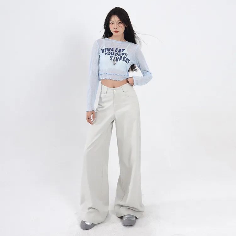 高级感象牙白直筒西装裤休闲裤女2025春夏新款高腰宽松垂感阔腿裤