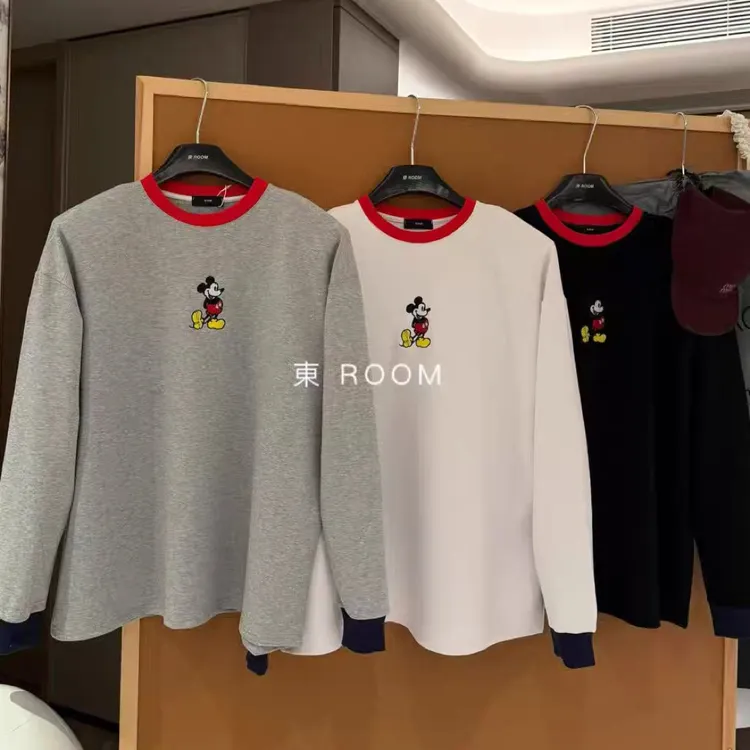 东room2025新款韩版宽松显瘦圆领长袖卡通米奇百搭休闲慵懒风卫衣