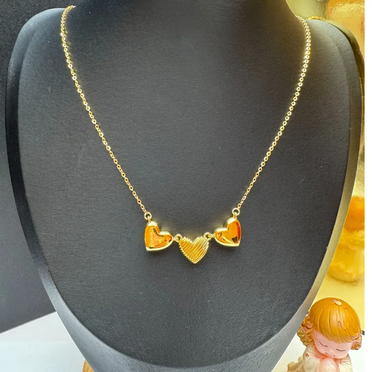 132#足金999 黄金5G三心相印全金套链