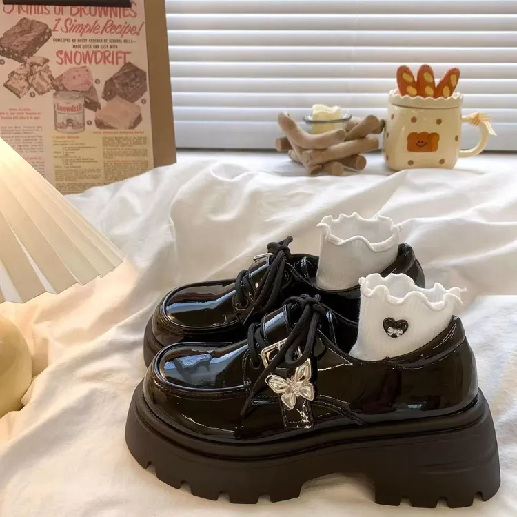 法式复古粗跟厚底小皮鞋女2025新款春季百搭英伦增高日系jk乐福鞋