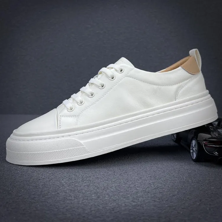 PTRICH男鞋春秋新款小白鞋男真皮一脚蹬百搭休闲鞋软牛皮鞋子男款