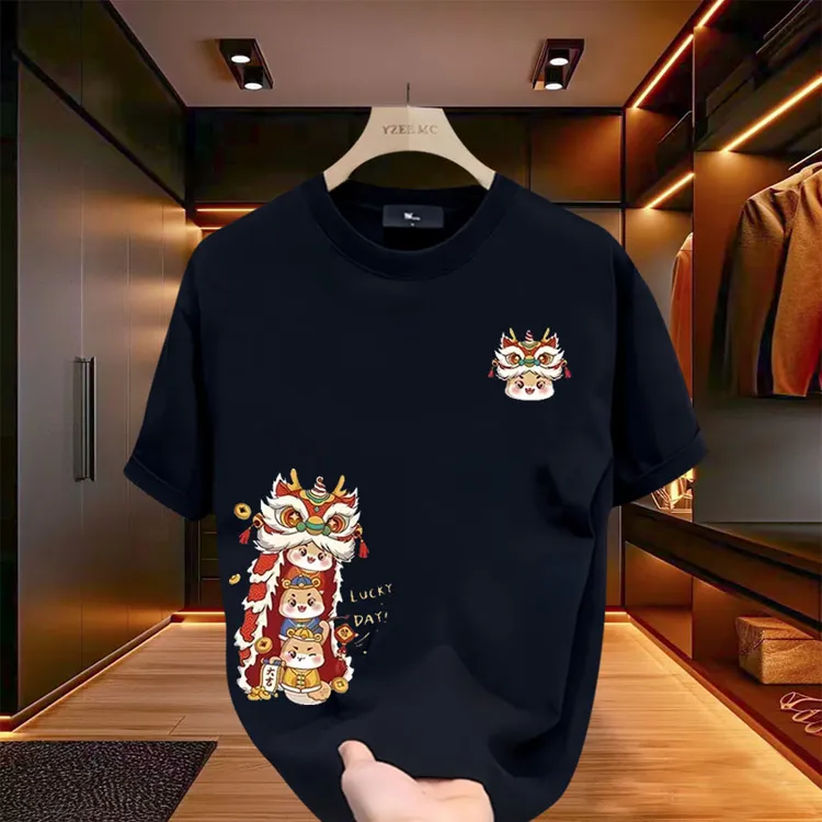 男士时尚T恤短袖2025夏季爆款高端轻奢休闲百搭宽松大码纯棉印花