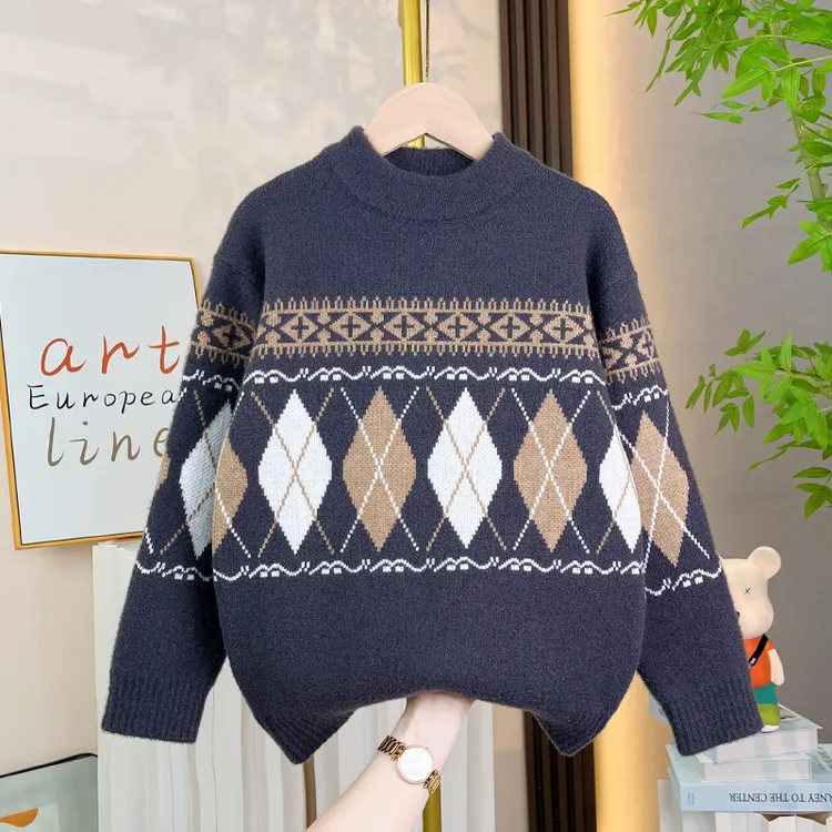 男童毛衣秋冬款2025新款大儿童装冬季加厚打底针织衫线衣男孩冬装