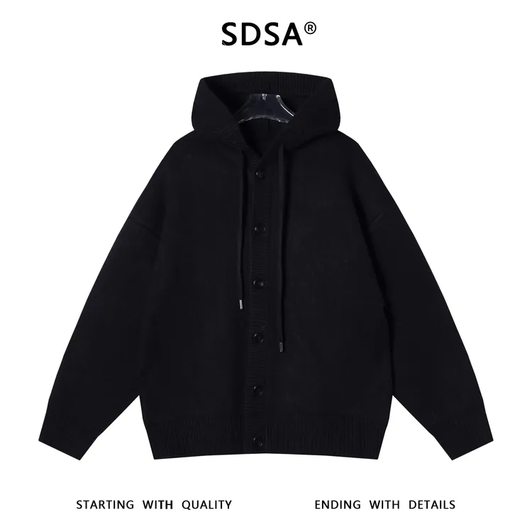 SDSA男士秋冬新款痞帅男装韩版纯色抽绳纽扣连帽针织衫百搭毛衣