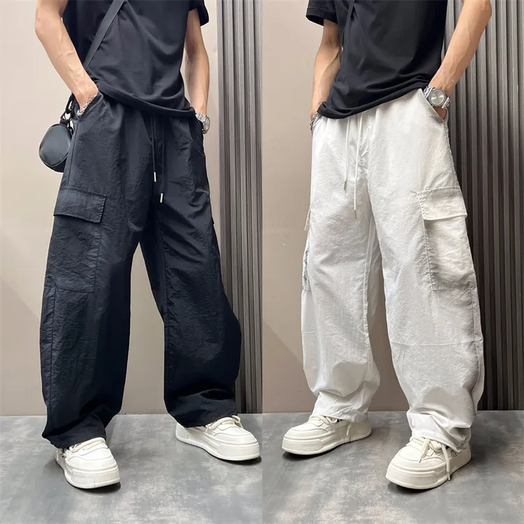 夏季薄款美式高街设计感弯刀休闲裤痞帅垂感多口袋宽松阔腿长裤