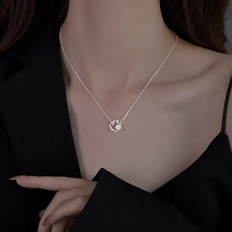 坠链均足银 999足银栀子花环项链女2025新款爆款小众气质锁骨链