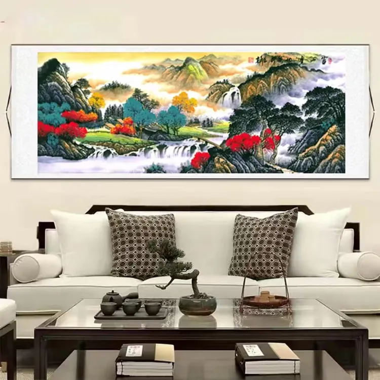 2.6*80《富山宝地》横幅客厅背景山水挂画