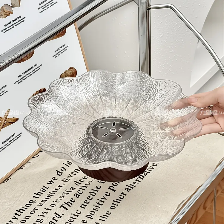 水果盘仿木纹底座高脚沥水果盆ins风家用桌面食物收纳盒果蔬沥水