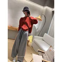 【骆小姐私服】拼色条纹加绒卫裤2025冬时尚百搭松紧腰抽绳休闲卫裤