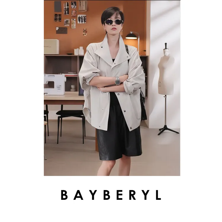  BAYBERYL老贝建筑基调*TT廓形立领休闲排扣秋外套9MF5H0824-8/10
