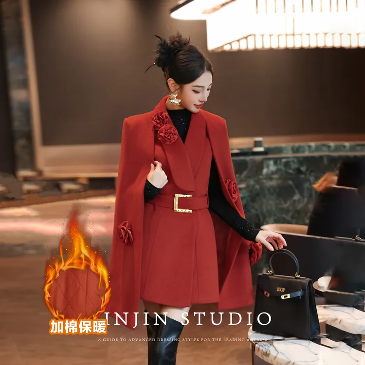 MD进进原创【瑰丽绝伦】2025冬气质显瘦时尚女神设计师斗篷毛呢外套