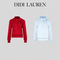 DIDI LAUREN“莎伦玫瑰”独特大气设计师款系带蝴蝶结针织上衣