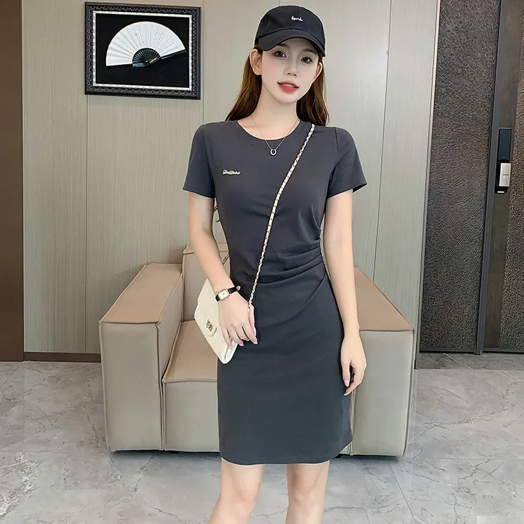 夏装新款圆领大码外穿中长款打底连衣裙显瘦包臀裙子女